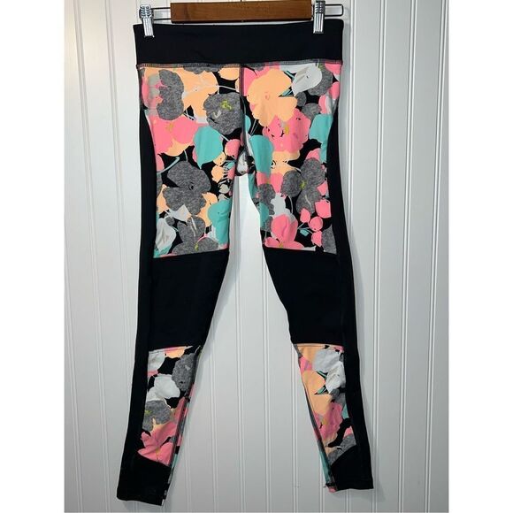 TRINA TURK Recreation Leggings Women’s Small Black / Orange Floral Athleisure - Picture 1 of 10